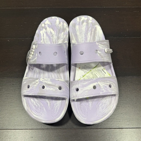 Crocs Classic Marbled Slides Size 11 Purple White Gray Unisex Slides Sandals - Picture 3 of 6